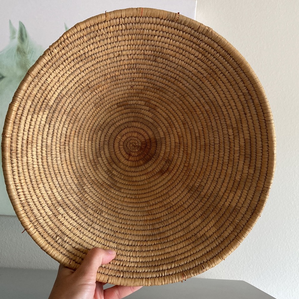 Large Vintage Coil Woven Basket Pedestal Bowl Grass Basket Hand Woven Southwest